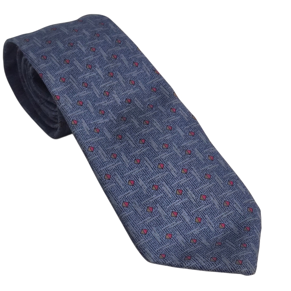 Vintage Yves Saint Laurent Navy Blue Geometric Pattern Silk Necktie